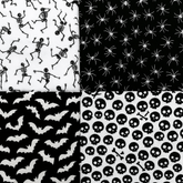 Halloween Spiders Skulls Bats Skeletons Printed Polycotton Fabric 4Pcs Fat Quarter Bundle for Crafting, Quilting, Sewing & Patchwork